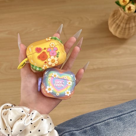 韓国風 Airpods第四世代ケース 笑顔花/クマ AirpodsPro2ケース airpods3カバー リング付き お揃い Gift [M5338]