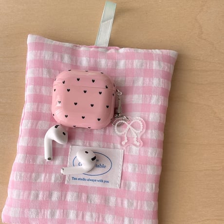 ハート柄 Airpods 4ケース リボンキーホルダーとリング付 Airpods3/Pro2ケース airpodsproカバー 可愛い 女子力高い[M5093]
