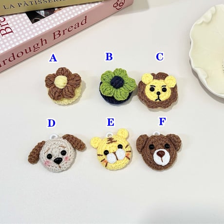 ニット airtagsケース 花/獅子/熊/犬/トラ 柔らかい airtags保護カバー リング付き 紛失防止 便利[M4614]