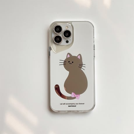 可愛い鏡付 iPhone15pro/15promaxケース 猫/犬 iphone14/13/12proカバー  可愛い ギフトに最適[M4332]