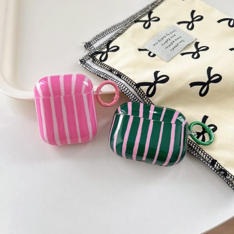 ストライプ柄 Airpods 4ケース 艶感 AirpodsPro2ケース  シンプル風  airpods3カバー リング付き シック オシャレ [M5478]