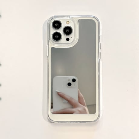 パールハート 鏡 iPhone15pro/15plusケース ストラップ付 iPhone14pro/13/12proカバー おしゃれ 女子力アップ[M4209]