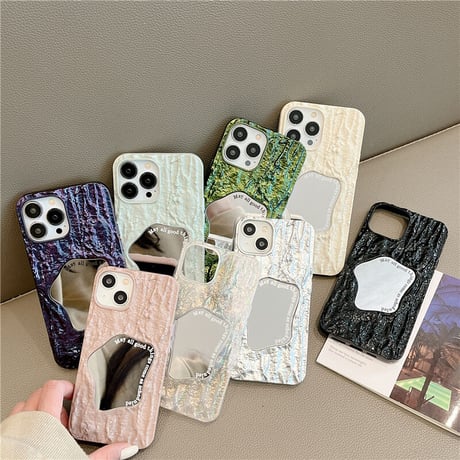 高級感ミラーiphone14/13proケース 立体皺 エンボス加工 アイフォン12/11カバー  オシャレ 頑丈 高品質 Girlsに大人気[M3016]