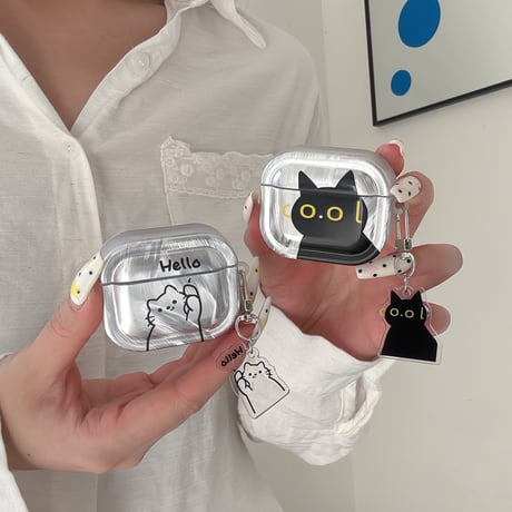 猫ちゃん AirpodsPro3ケース  ペアお揃い Airpods4/3カバー pro2/Pro1ケース 可愛いキーホルダー付 シェル風[M6415]