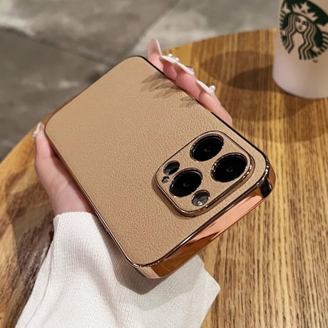 レザー iPhone15/15proケース メッキサイド iPhone14/13proカバー 高級感 指紋防止 シンプル  ビジネス風[M3524]