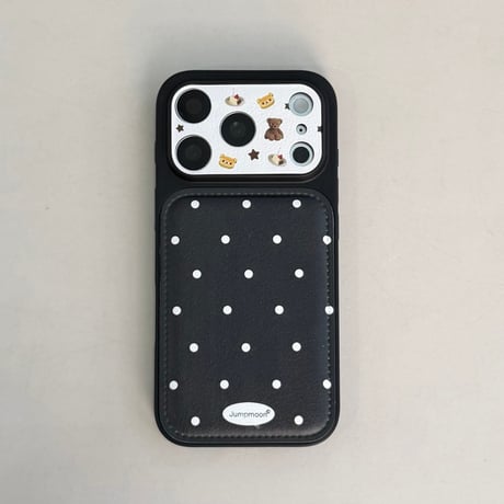 熊ちゃんカメラカバー iPhone17Pro/17ケース 皮 水玉模様 iPhone17ProMax/16Pro/15カバー ブラック ギフトにおすすめ[M6076]