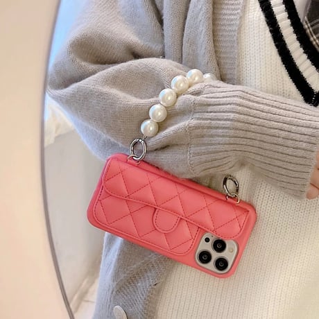 革製 カード入れ iphone13/13proケース  キラキラ真珠ストラップ付 アイフォン12/11proカバー  ゼレブ愛用 オシャレ 女の子 高品質M1383