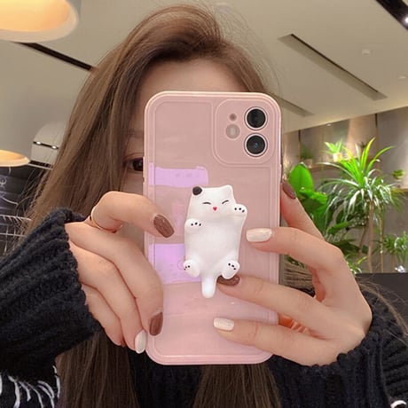 立体柔らかい猫付 iphone11/12proケース ストレス解散  つまむcat iphoneXR/SE2カバー ツヤ感  超可愛い頑丈アイフォンケースM289