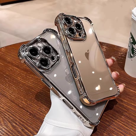 耐衝撃加工 iPhone16pro/16promaxケース メッキ クリアiphone15pro/14/13promax/12カバー 黄ばまない 丈夫[M4665]