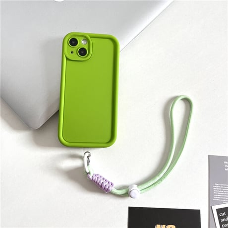 ストラップ付 無地iPhone15/14ケース シンプル風 アイフォン13/12/11proカバー 落下防止 紐取り外し可[M3414]