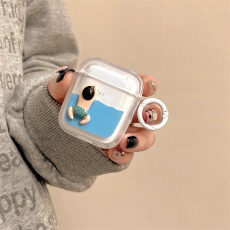 【Airpods 4】カップルペア AirPodsPro2/Airpods3ケース 女子男子水泳 airpods3/2ケース リング付き 可愛いお揃い  丈夫[M4216]
