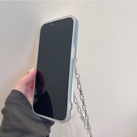 シルバーチェーン付き iphone14pro/13ケース 高級感 アイフォン12/11カバー  オシャレ 真珠付き 便利  個性ファッション[M2084]
