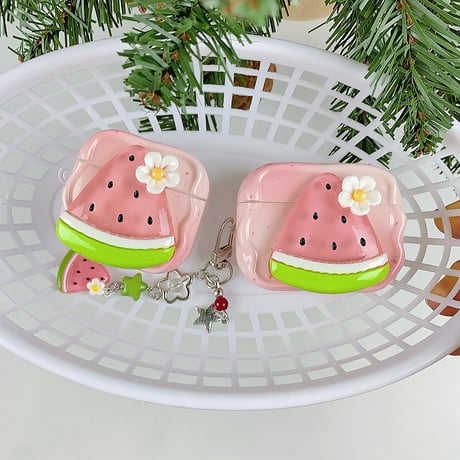 スイカ Airpods Pro3ケース キーホルダー付き Airpods 4/3カバーケース AirpodsPro2/1 かわいい 美味しいそう [M6487]