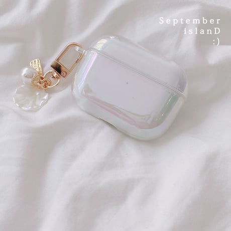 airpods3ケース  オーロラ色 キラキラ airpodsproカバー  真珠アクセサリー付き 女子力アップ  綺麗 オシャレ 艶ありM1380
