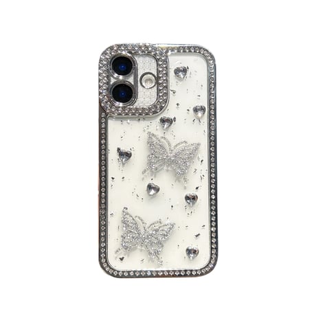 ダイヤデコ iPhone16pro/17ケース 蝶々 ジュエリー iPhone15pro/14/13promaxカバー 可愛い 大人ガーリーに人気[M5563]