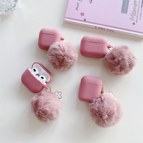 毛玉付 Airpods 4ケース ピンク 高品質シリコン Airpodspro2/proカバー Airpods3/2 充電口カバー付 可愛い[M4958]