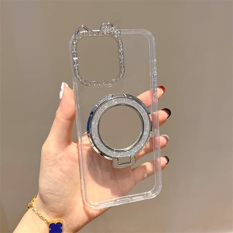 ミラー iPhone17/17Proケース ジュエリーリボンカメラ枠 iPhone17Air/17Promaxカバー スタンド機能 高透明[M5670]