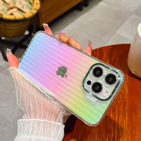 レーザー iPhone14/13proケース スタンド付 アイフォン13/12proカバー キラキラクリアケース 高品質高級感 落下防止[M3106]