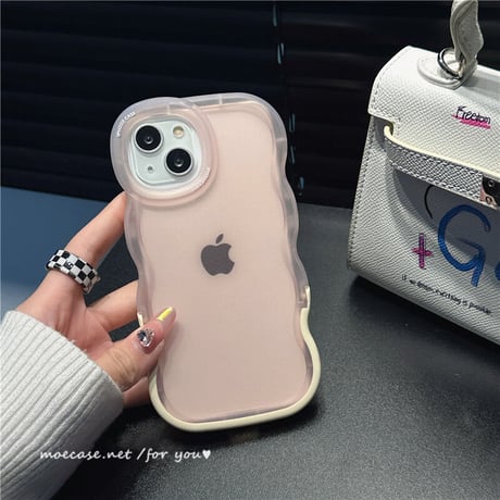 スタンド付波紋枠 iPhone13/14ケース 指紋防止マットクリア アイフォン12pro/11カバー シンプル 黄ばまない 頑丈 男女向け[M2987]