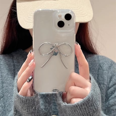 リボンiPhone15/15Proケース  高透明 iPhone14Pro/13proカバー シンプル 高級感 女子力アップ[M3926]
