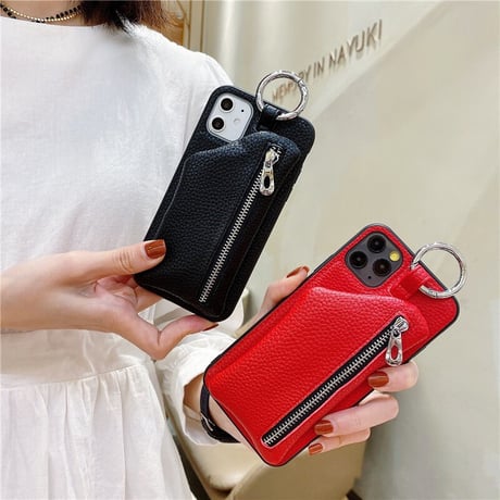 小銭入れ付 iphone14pro/13ケース レザー製 リング付きアイフォン12mini/11proカバー シンプル便利 [M2153]