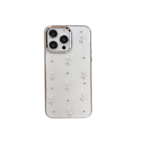 薔薇付 iPhone15/15プロ/15プラスケース クリア iPhone14promax/13pro/12ケース ラメ入り 女子力アップ[M4500]