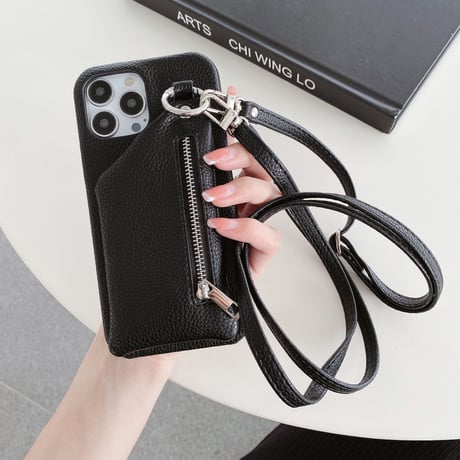 小銭入れ付 iPhone14/15proケース 革 ストラップ付 iPhone13mini/12/11カバー 高品質 12色 小銭/カード/口紅/お札など収納可[M3199]