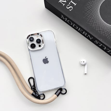 頑丈肩ひも iPhone14/13promaxケース 高透明 アイフォン12pro/11カバー 便利 首掛け/肩掛け  カラビナ付 お揃い[M3222]