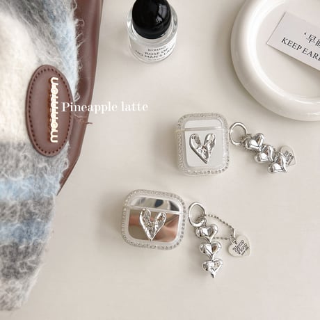 ジュエリー ミラーAirpodspro2/1ケース ハートチャーム付 Airpods3/2カバー オシャレ ガールズに人気[M4493]