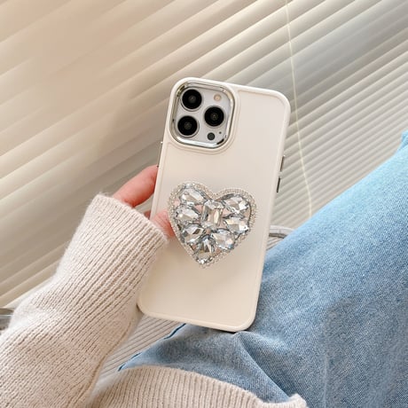 ハートダイヤモンドgrip iPhone15/14proケース おしゃれ アイフォン13/12/11ケース キラキラ スタンド機能 ガールズに人気[M2883]