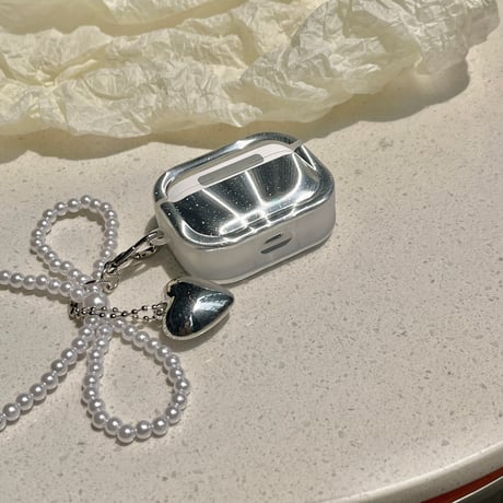 【Airpods4】オーロラカラーリボン Airpodspro2/proケース パールアクセサリー付 Airpods3/2カバー 高級感 綺麗[M4282]