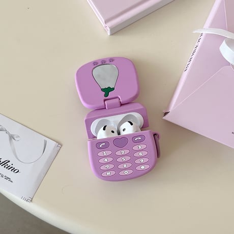 鏡付 シリコン Airpods 4ケース ナス Airpods3/Pro2ケース airpodspro2カバー  女子力高い リング付 大人可愛い[M5218]