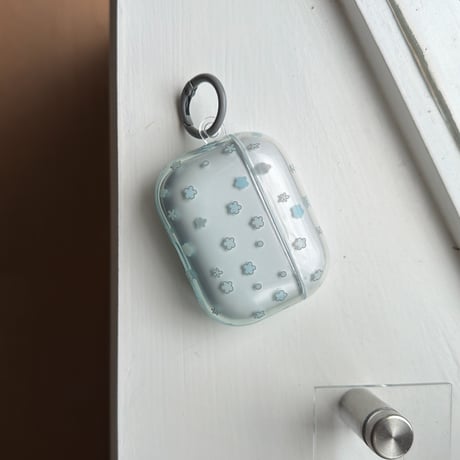 グラデーションブルー Airpods Pro3ケース 花柄 Airpods4/3カバー pro2/pro1 リング/キーホルダー 韓国風[M6283]