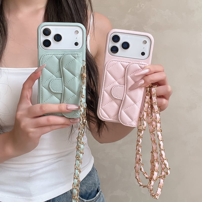 カード入れ付き iPhone17/17Proケース キルティングレザー ショルダー