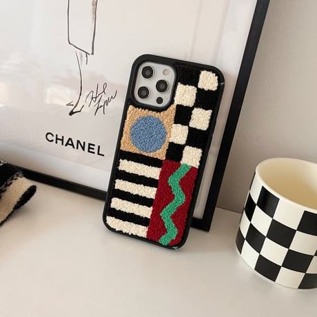 インスタ映え刺繡入り iphone15/14proケース  チェック柄縞模様 アイフォン12pro/13携帯カバー 可愛い  ファッション  秋冬人気M1292