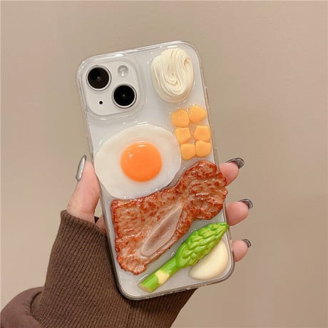 ステーキ/目玉焼き iphone14/13ケース 立体食べ物/野菜 アイフォン12/11ケース 面白い 美味しそう クリアケース ギフトにおすすめ[M3203]