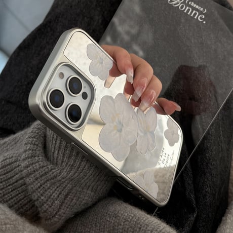 花柄 鏡 iPhone16/16proケース 大人可愛い アイフォン15promax/14/13proケース 丈夫 メイク直し 女子力UP [M5089]