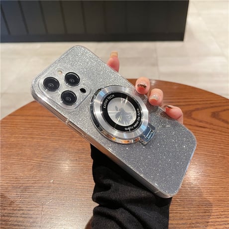 MagSafeスタンド iPhone15Pro/15ProMaxケース キラキラインナーシート iPhone14/13Proカバー カメラ保護 オシャレ[M3653]