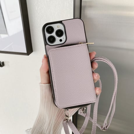 カード入れ iPhone15/14proカバー レザー製 アイフォン13pro/12mini/11proケース 肩掛け長さ調整可ストラップ 高品質 便利 [M3093]