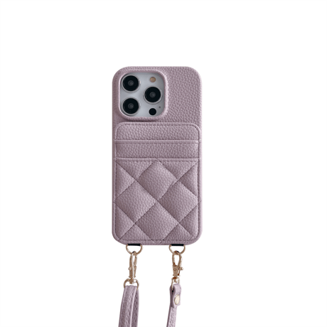 交通カード収納 iPhone15/14proケース キルティングレザー iPhone13pro/12/11proケース 肩掛けストラップ付  エレガント セレブ愛用[M3376]