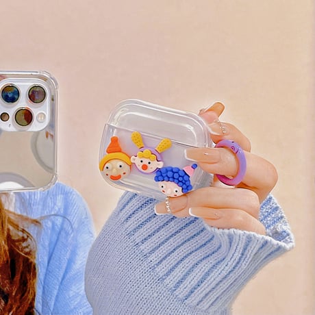 人形デコairpods第3世代ケース  可愛い airpodspro/2カバー   リング付  透明系頑丈ケース  ギフト [M1737]
