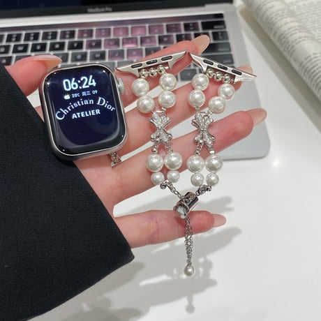パール Applewatchベルト 高品質 Ultra2/1/SE(第2/1世代)/Series9/8/7/6/5/4/3/2/1アップルウォッチバンド 女子力高い[M5256]