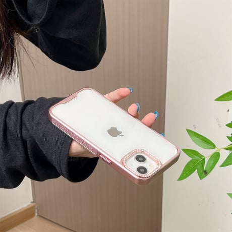 高級感たっぷり iPhone15プロ/15カバー ジュエリー ラメ枠 iPhone14pro/13promaxケース 高品質 [M4548]