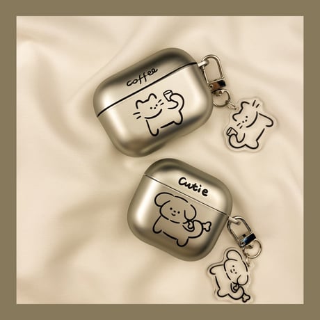 猫/ワンちゃん Airpods Pro3ケース メッキ お揃い Airpods4/3カバー pro2/Pro1ケース 可愛いキーホルダー 指紋防止[M6146]