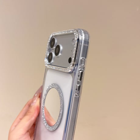 MagSafe対応ミラーiPhone17Pro/17ケース ジュエリーデコ iPhone16Pro/Air/15ProMaxケース かわいい オシャレ[M6518]