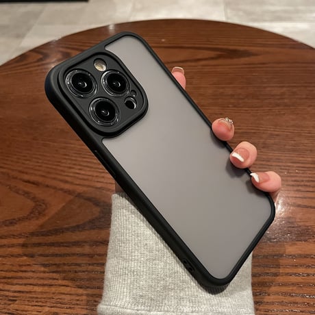 指紋防止 iphone14/15promaxケース  半透明アイフォン12pro/12カバー ブラック系 肌にやさしい 頑丈耐衝撃 [M3280]