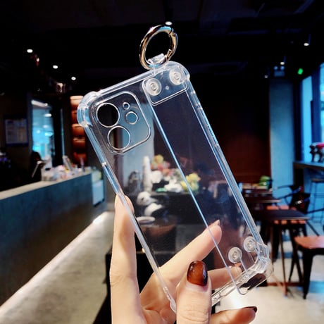 ベルト/リング一体型 iphone13/12miniケース   透明系 四角耐衝撃  iphoneSE2/11proカバー  多機能 スタンド  シンプル風 使いやすい[M1651]