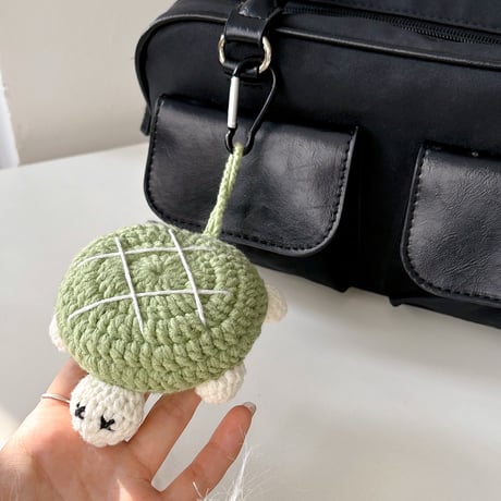 ニット亀 Airpods 4ケース 可愛すぎる Airpodspro2/proカバー Airpods3/2 カラビナ付 ギフトにおすすめ[M4892]
