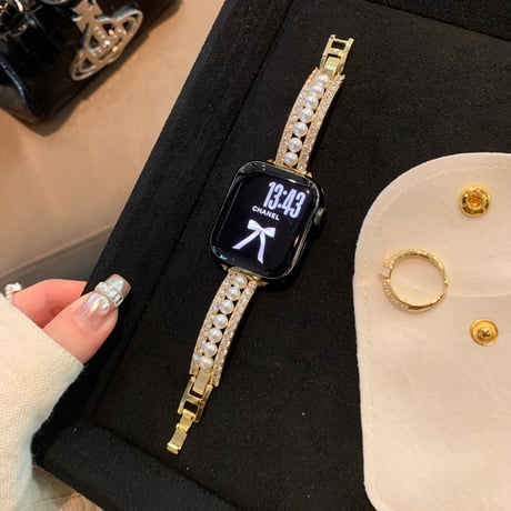 上品真珠 AppleWatchバンド キラキラダイヤ  AppleWatchベルト Series 11/10/9/8 SE3/2  Ultra3/2/1 メタルリック 高級感高品質[M6498]