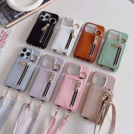 iPhone15/15proケース カード収納/小銭入れ  レザー アイフォン14/13/12ケース ストラップ 高品質 多機能[M3536]